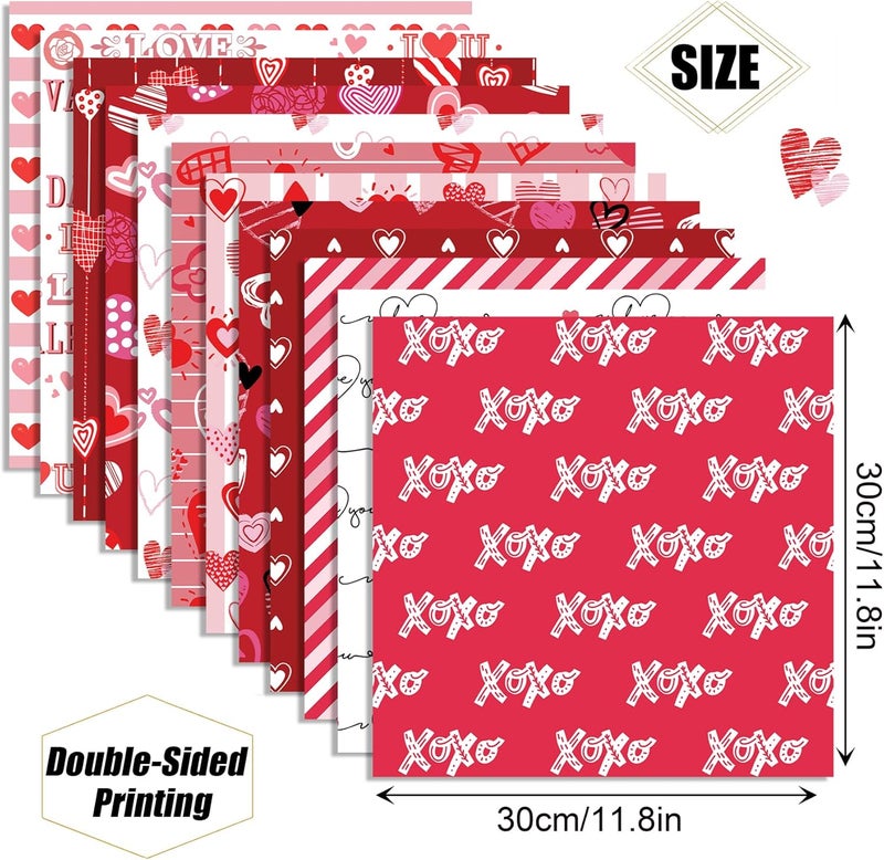 WLXTREE Valentine’s Day Red Scrapbook Paper 12 x 12 - Double Sided 24 Sheets Printing Pattern Decoupage Decorative Craft Paper Pad for Junk Journals Bullet Journal Card Making Background Room Decor - Image 2